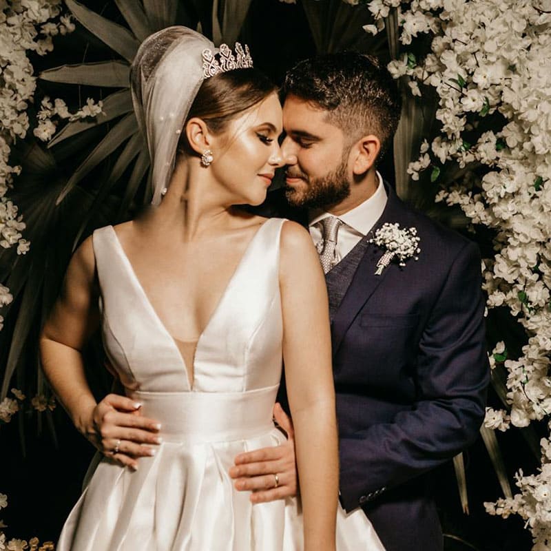modern wedding couple looking at each other