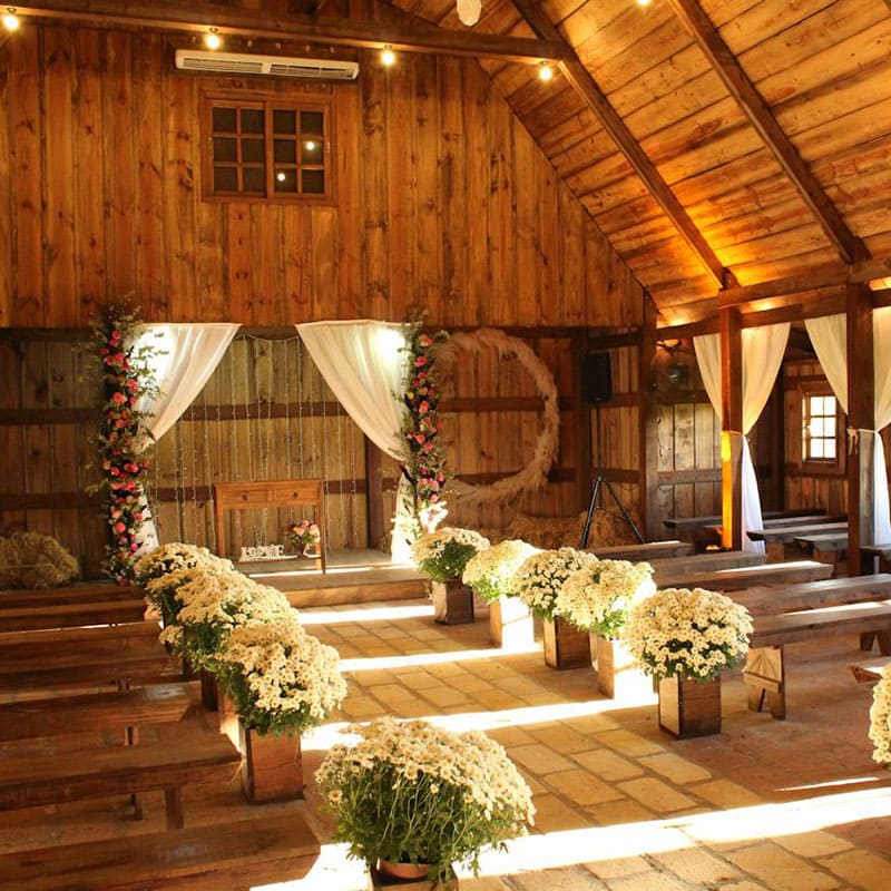 rustic wedding setup at a barn